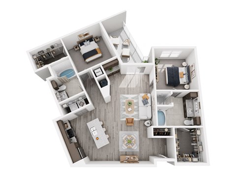 Floor plan for 2 beds, 2 baths, 1269 sqft